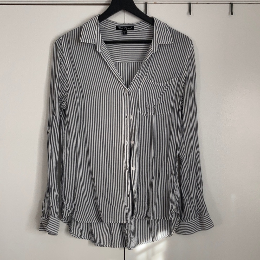 Velvet Heart Blue/White Stripe Button Down Blouse - Small